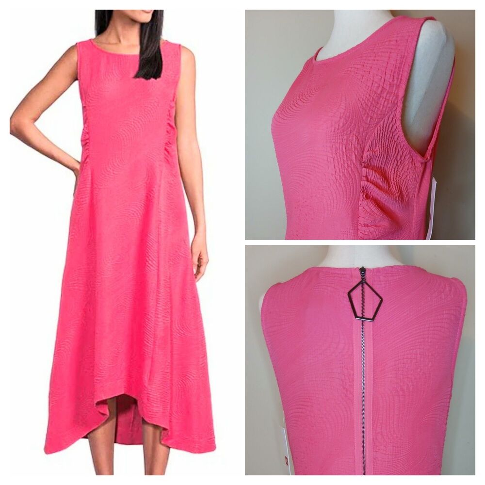IC Collection Dress Sz XS Pink Sleeveless A-Line Hi-Low Midi w Pockets $198